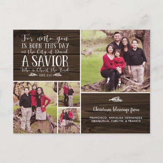 木聖書聖句素朴クリスマスの休日の写真 シーズンポストカード (正面)