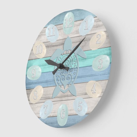 木航海の材ストライプ、シーグラス、カメ ラージ壁時計 (傾斜)