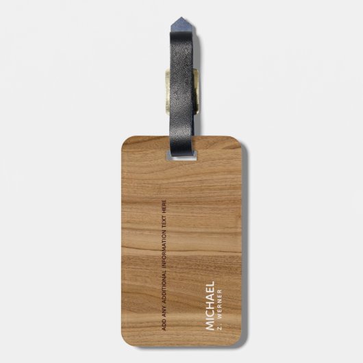 木色モダン茶色モノグラム名旅行 ラゲッジタグ (裏面縦)