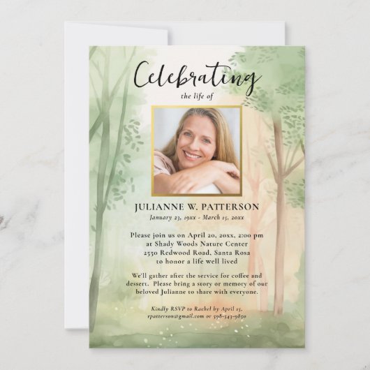 木色彩の鮮やか林お祝いの生活写真 招待状 (正面)