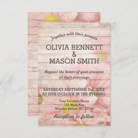 木花エレガント質感結婚カード 招待状 (正面/裏面)