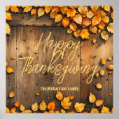 木芸術的の感謝祭の黄色の紅葉 ポスター (正面)