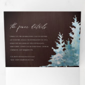 木茶色の青い山の松の水色結婚の 三つ折り招待状 (内部最初)