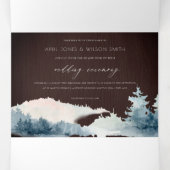 木茶色の青い山の松の水色結婚の 三つ折り招待状 (内部中)