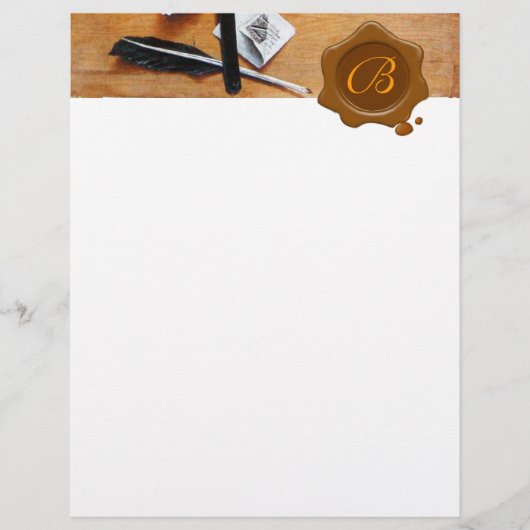 木茶色ワックスシールモノグラムにおける手紙ホルダー (正面)