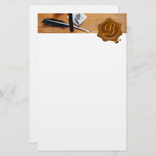 木茶色ワックスシールモノグラムにおける手紙ホルダー 便箋 (正面/裏面)