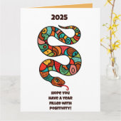 木蛇中国の2025年の新年 カード (黄色い花)