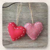 木表2の赤いハート コースター (正面)