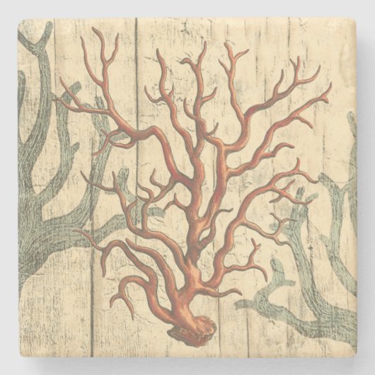 木製および小さい珊瑚 ストーンコースター (正面)