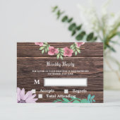 木製および素朴フローラのRSVPおよび応答カード 出欠カード (スタンド正面)