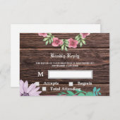 木製および素朴フローラのRSVPおよび応答カード 出欠カード (正面/裏面)