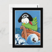 木製お洒落船はがき内の海賊鳥 ポストカード (正面/裏面)