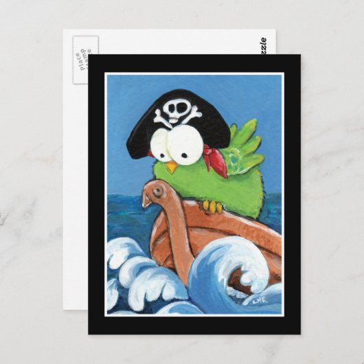 木製お洒落船はがき内の海賊鳥 ポストカード (正面/裏面)