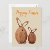 木製かわいいイースターウサギ シーズンポストカード (正面/裏面)