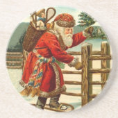 木製かんじきのコースターのヴィンテージのクリスマスサンタ コースター (正面)