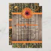 木製とオレンジのデイジーブライダルシャワーの招待 招待状 (正面/裏面)