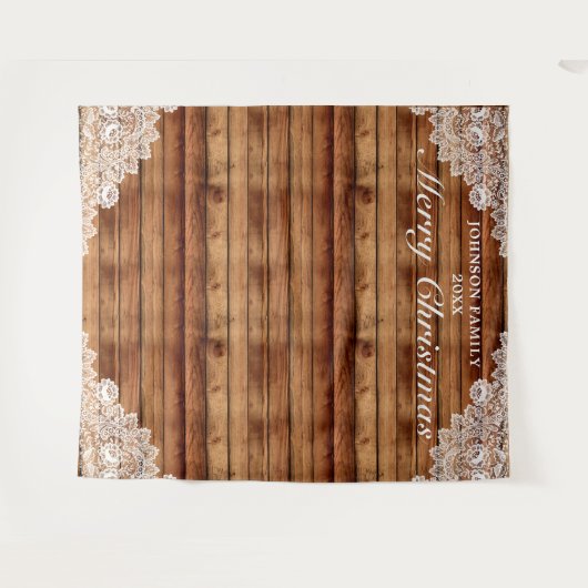 木製とレースのクリスマス写真用背景 タペストリー (正面(横))