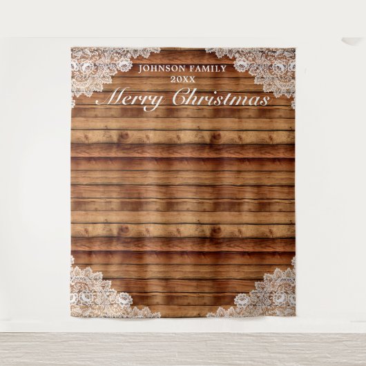 木製とレースのクリスマス写真用背景 タペストリー (正面)