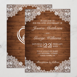 木製と白レースのウェディングアニバーサリー 招待状