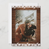 木製と白レースの写真 ウェディングアニバーサリー 招待状 (正面)