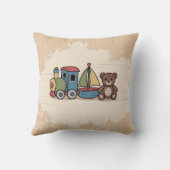 木製のおもちゃ（列車、帆船、テディベア） クッション (裏面)