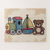 木製のおもちゃ（列車、帆船、テディベア） ジグソーパズル (横)