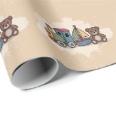 木製のおもちゃ（列車、帆船、テディベア） ラッピングペーパー (ロールコーナー)