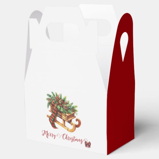 木製のそりモミの枝グリーンと赤の格子縞 フェイバーボックス (オープン)