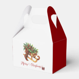 木製のそりモミの枝グリーンと赤の格子縞 フェイバーボックス