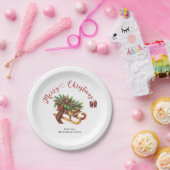 木製のそりモミの枝グリーンと赤の格子縞 ペーパープレート (パーティー)