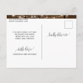 木製のぬくもり、ストリングライトに誓いを刻む、婚約のお知らせ 案内ポストカード (裏面)