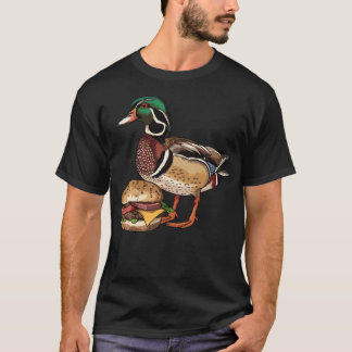 木製のアヒルがハンバーガーを食べている Tシャツ