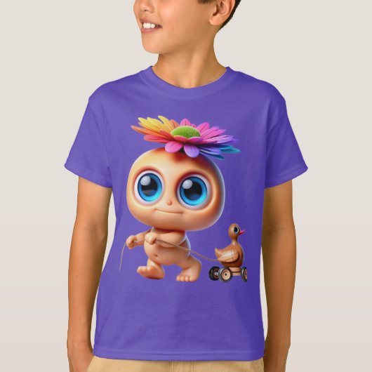 木製のアヒルを持つブルーアイシック Tシャツ (正面)
