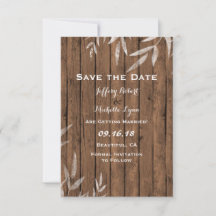 木製のウィローがあしらわれた結婚式のSave the Date