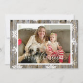 木製のウェザードなクリスマスカードに雪の結晶 シーズンカード (正面)