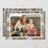 木製のウェザードなクリスマスカードに雪の結晶 シーズンカード (正面/裏面)