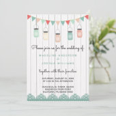 木製のウェディングにぴったりなラスティックメイソンジャーとストリングライト 招待状 (スタンド正面)