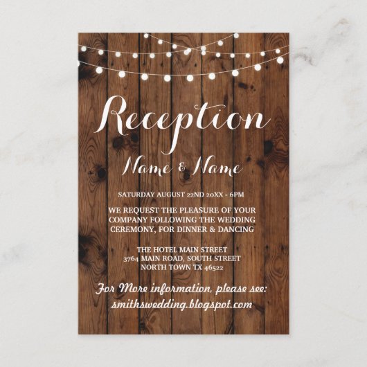 木製のウェディングレセプションカード ライト エンクロージャーカード (正面)