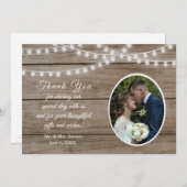 木製のウェディング サンクス カード（ランタンとガーランド） 招待状 (正面/裏面)