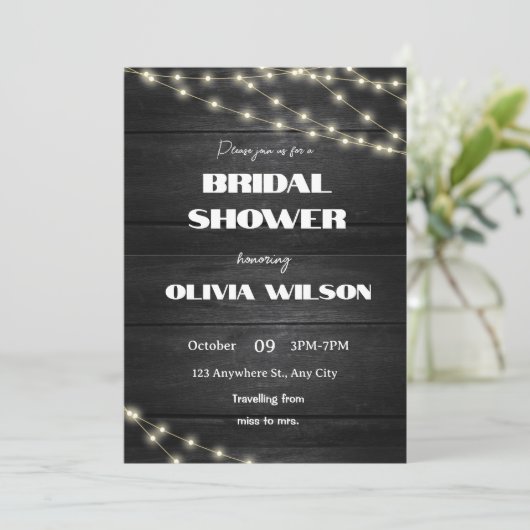 木製のエレガンス素朴結婚：のツリーライト 招待状 (スタンド正面)