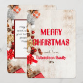 木製のエレガントなファミリークリスマスをカスタマイズ シーズンカード (正面/裏面)