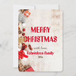 木製のエレガントなファミリークリスマスをカスタマイズ シーズンカード