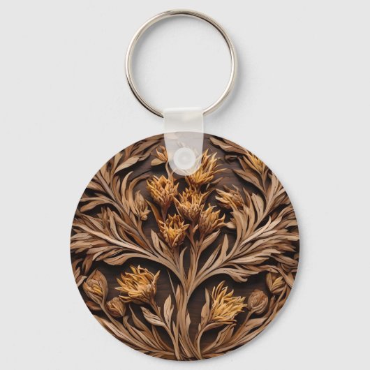 木製のオーストラリアのカンガルーのポーフラワーカービング、 キーホルダー (正面)