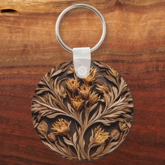 木製のオーストラリアのカンガルーのポーフラワーカービング、 キーホルダー (正面)