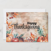 木製のカボチャと葉のハッピーサンキュー シーズンカード (正面)