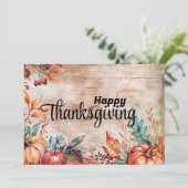 木製のカボチャと葉のハッピーサンキュー シーズンカード (スタンド正面)