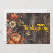 木製のカボチャと葉のハッピーサンキュー シーズンカード (正面)