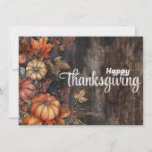 木製のカボチャと葉のハッピーサンクスギビング シーズンカード (正面)