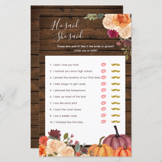 木製のカボチャ燃えたオレンジ彼は彼女はゲームを言った (正面/裏面)