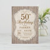 木製のカントリー風 50歳誕生日招待状 招待状 (スタンド正面)